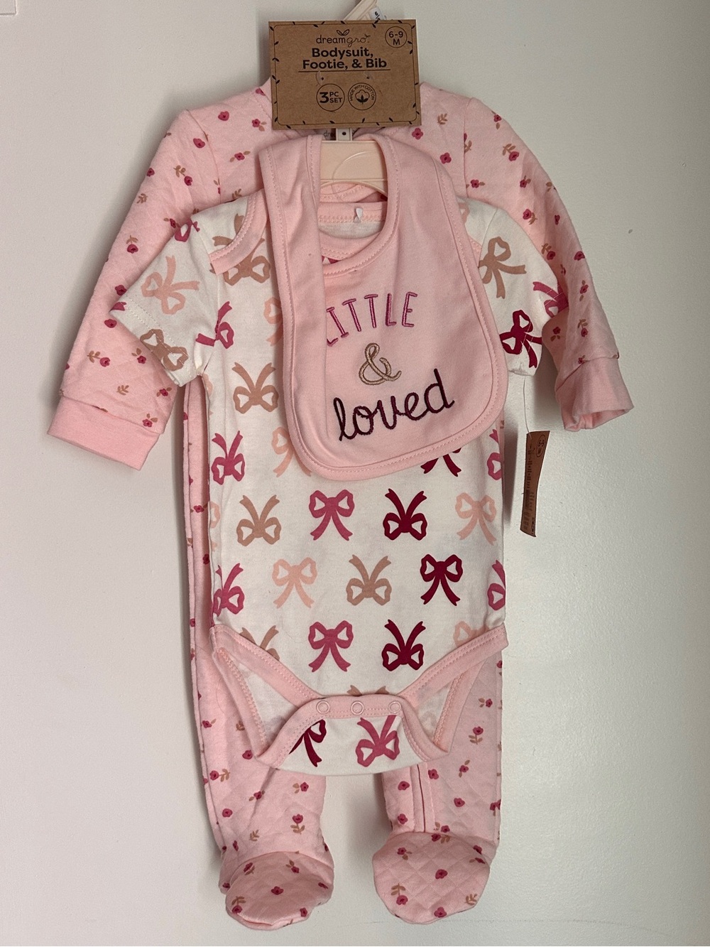 DreamGro One-Piece Bodysuit, Footie & Bib Set